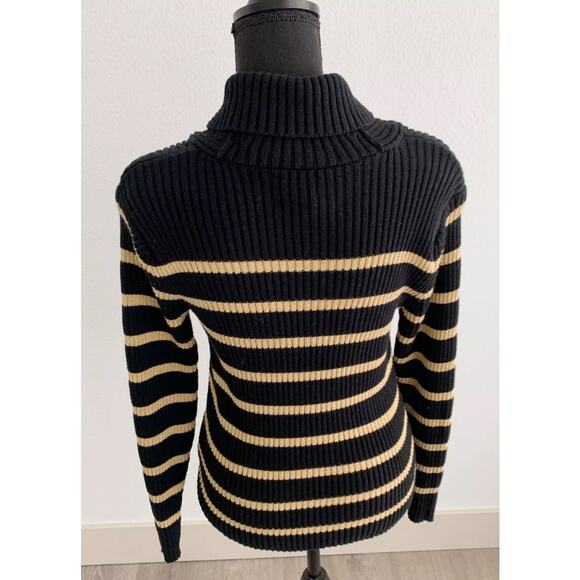 Lauren Ralph Lauren Black Metallic Gold Latch Thick Rib Sweater Medium - Picture 5 of 6
